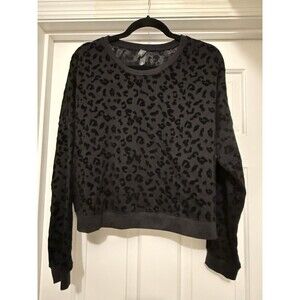 Alya Black Flocked Leopard Print Crew Neck Sweatshirt Size M Contemporary Casual